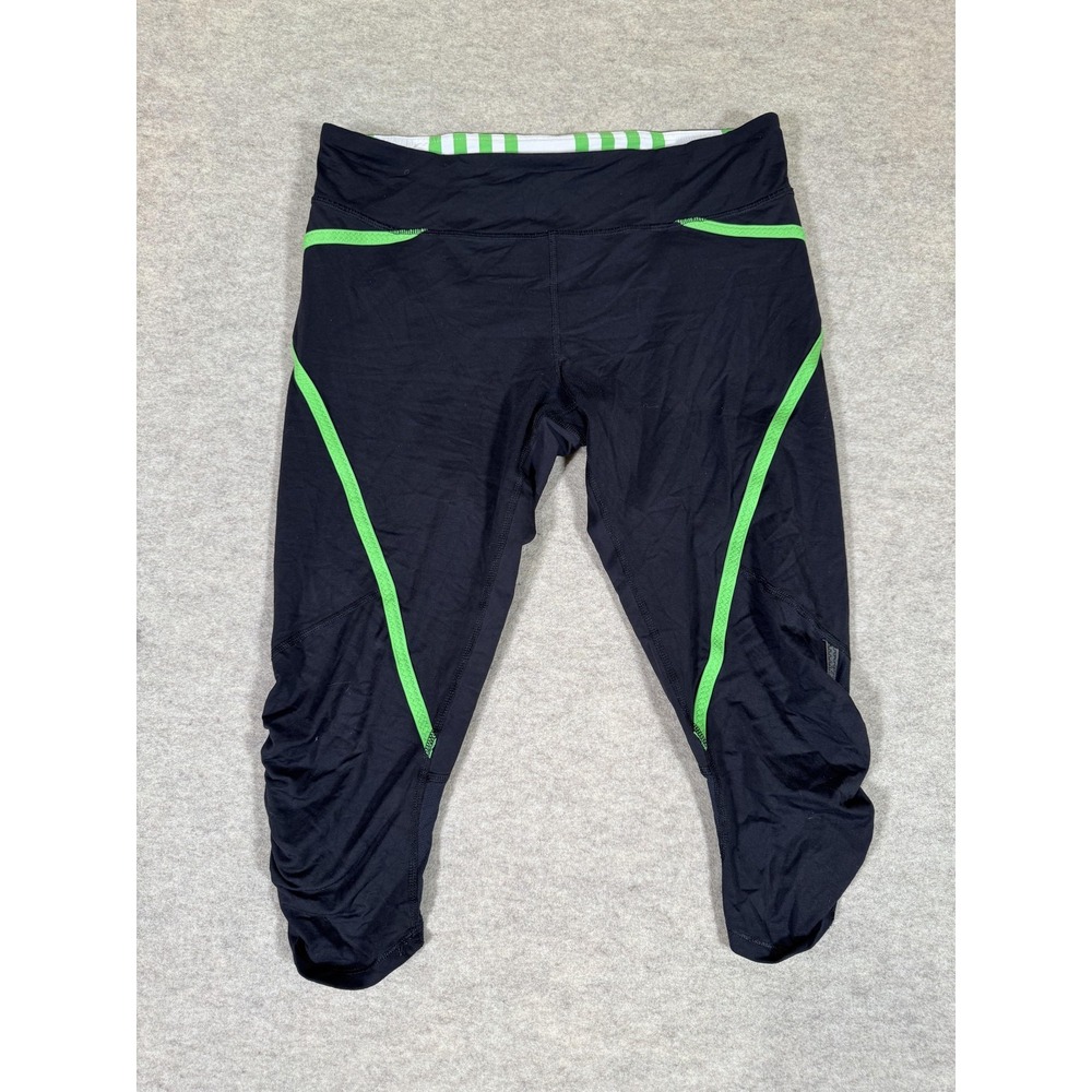 Lululemon Leggings Womens 8 Black Capri Side Stripe Zip Pocket Running Yoga Gym